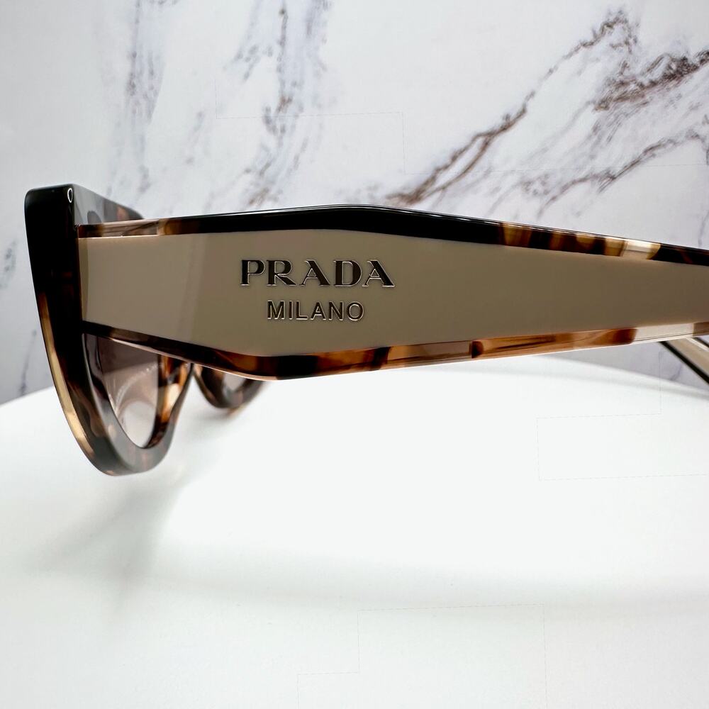 NEW PRADA Sunglasses Brown Tortoise Caramel Gold Symbole Oval Cat Eye Womens - Picture 7 of 16